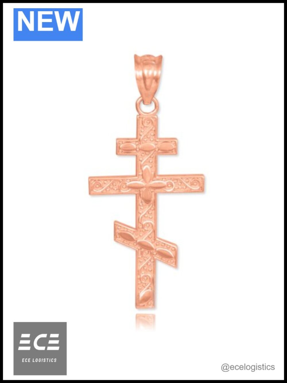 14K Rose Gold Russian Orthodox Cross Pendant